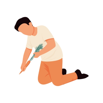 Organic farm flat icon with man picking carrots vector illustration
