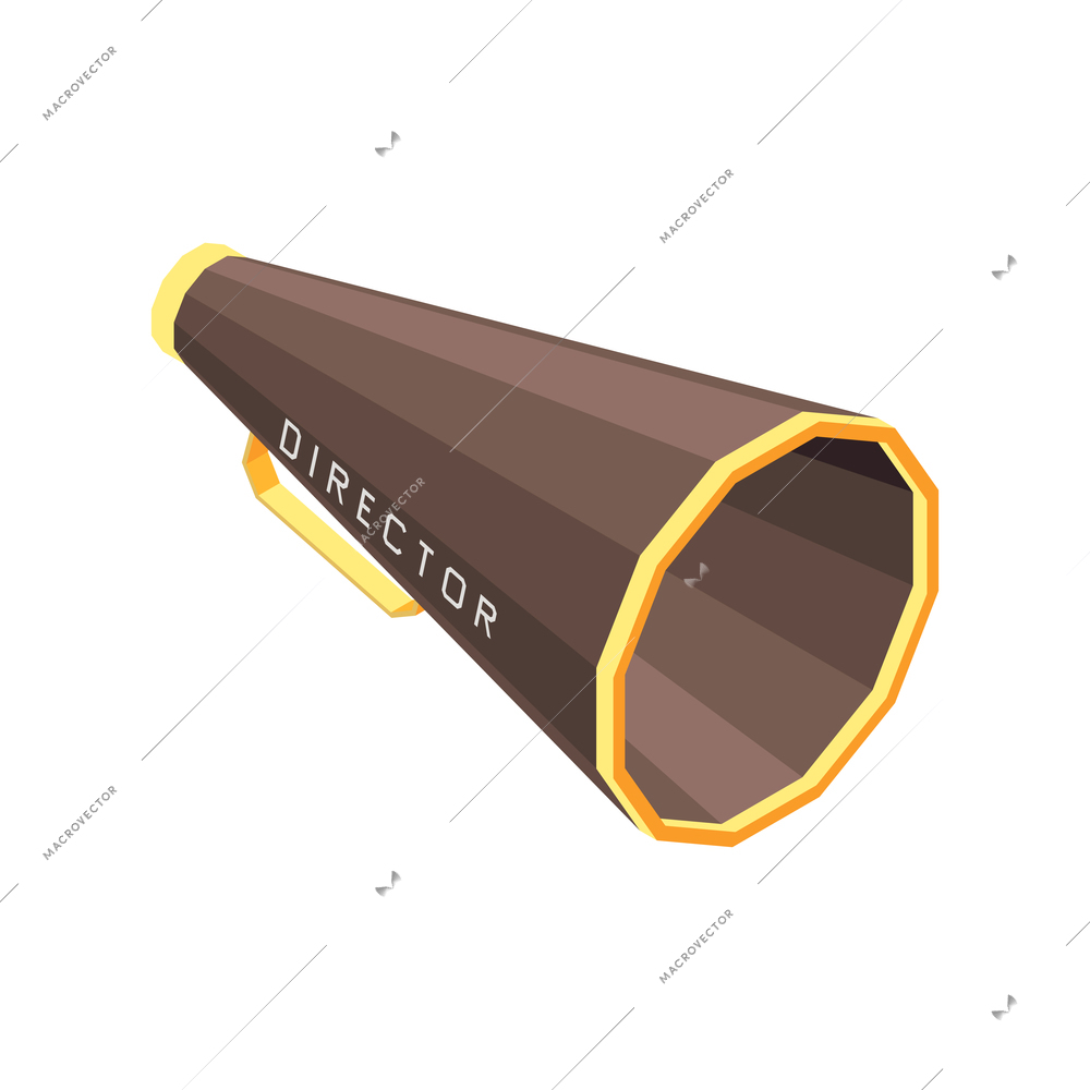 Isometric icon with brown and yellow film director megaphone 3d vector illustration