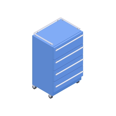 Wheeled blue chest of drawers for hospital or clinic interior isometric vector illustration