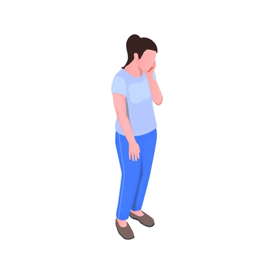 Isometric icon with woman suffering from toothache 3d vector illustration