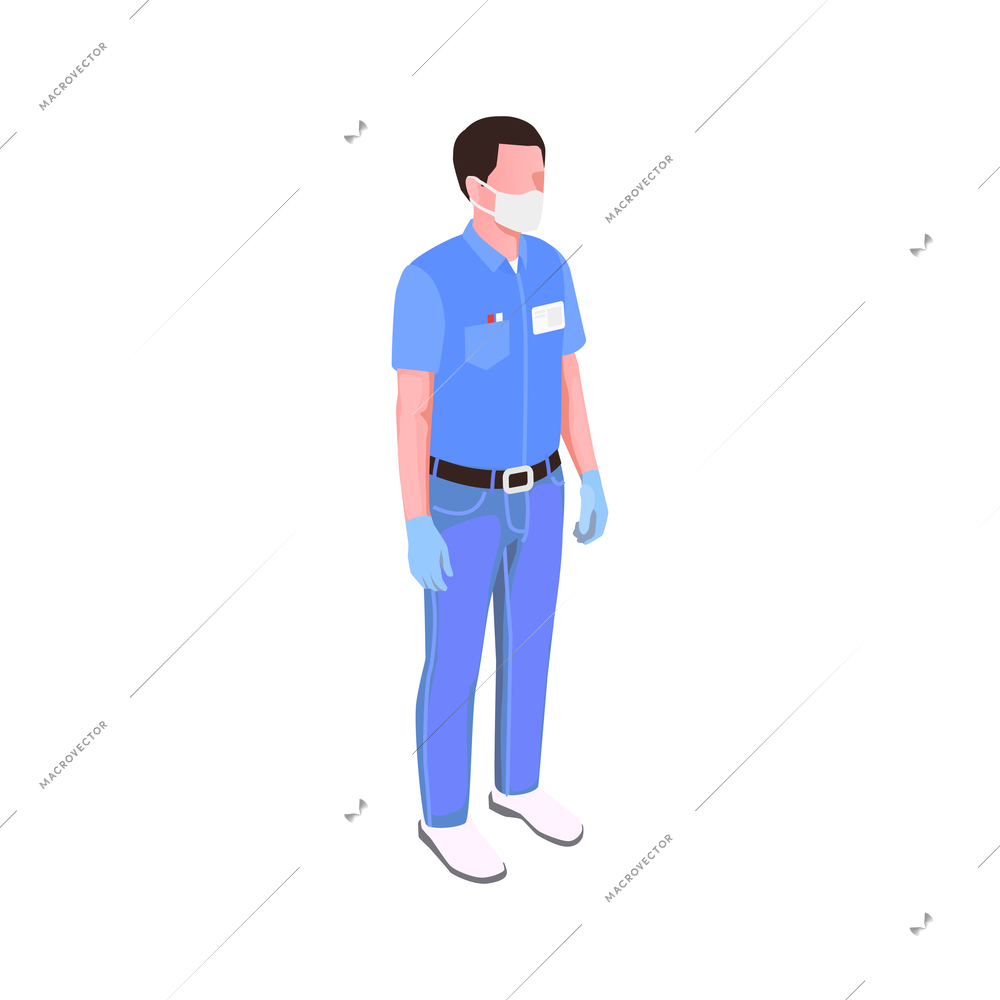 Isometric icon with male dentist wearing gloves and medical mask on white background vector illustration