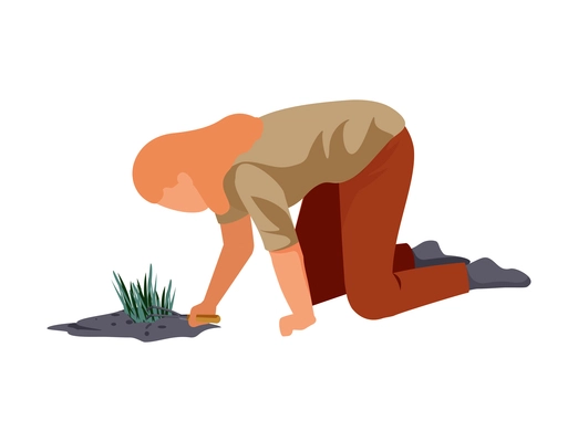Flat design farm icon with woman working in garden on her knees vector illustration