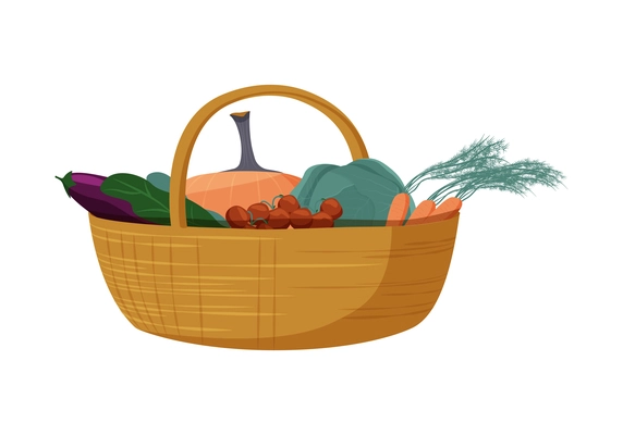 Farm harvest flat icon with basket of various fresh vegetables vector illustration