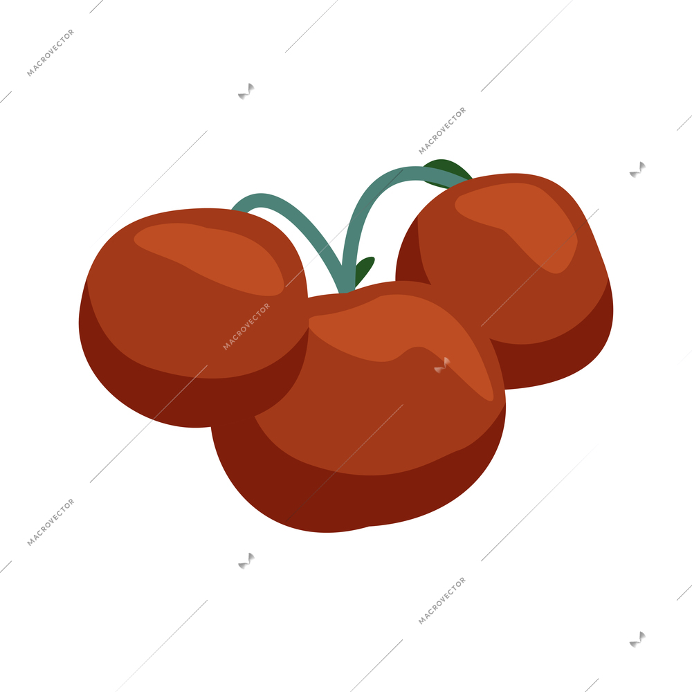 Three ripe red tomatoes on white background flat vector illustration