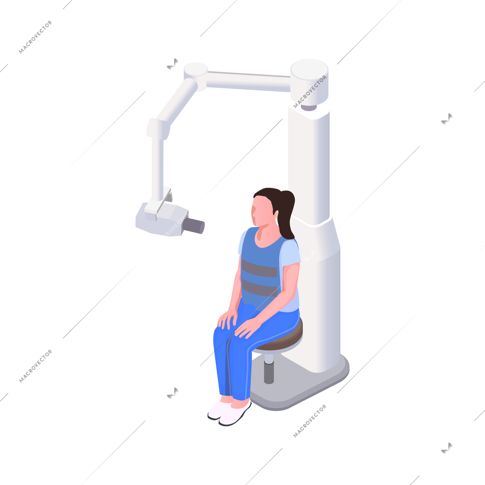 Dental clinic equipment and character of patient isometric icon 3d vector illustration