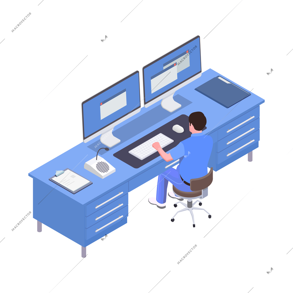 Dental clinic office icon with male dentist sitting at desk 3d vector illustration