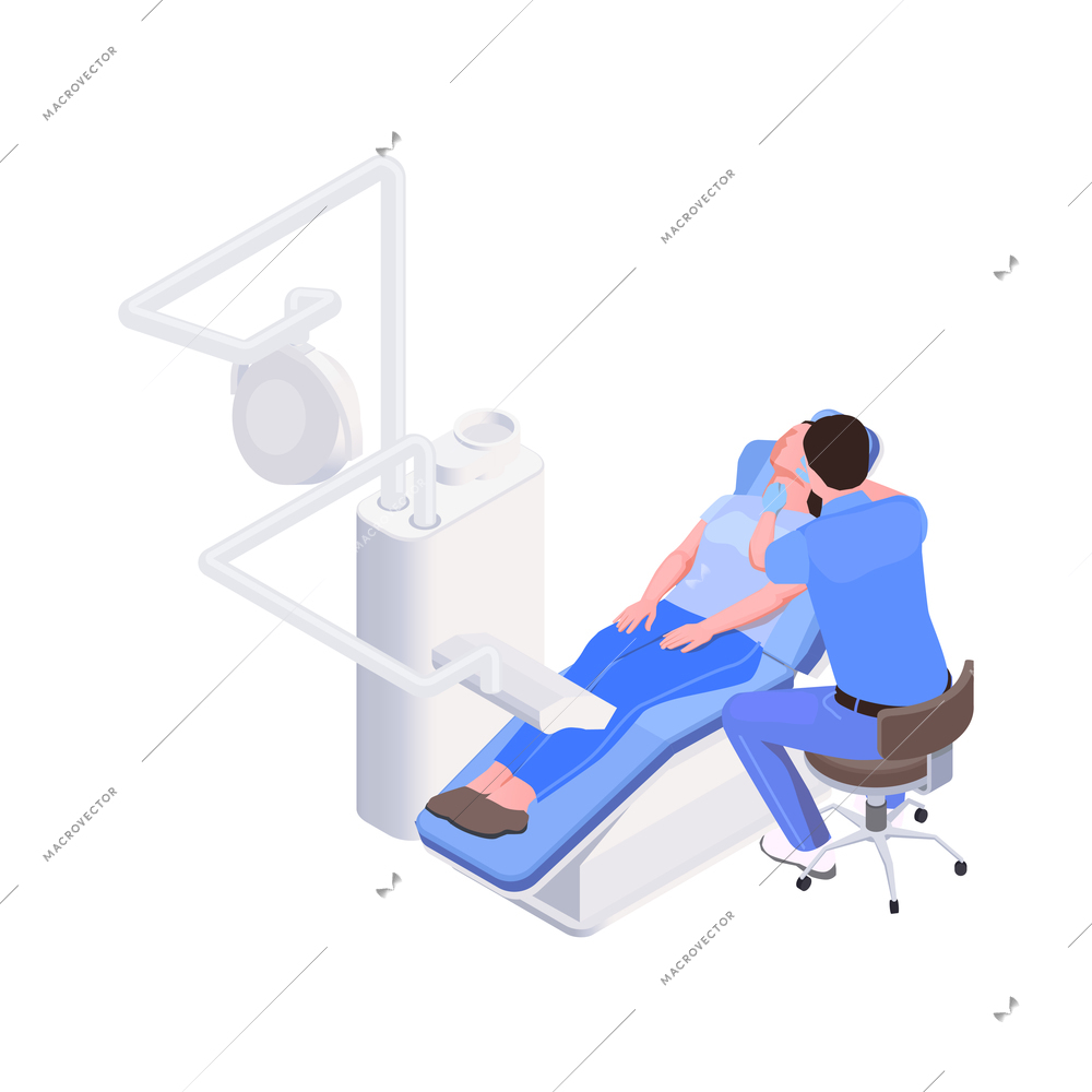 Woman having dental treatment in clinic isometric 3d vector illustration