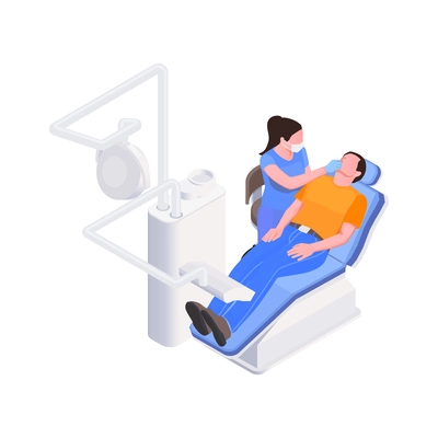 Dental clinic isometric icon with man having dental treatment 3d vector illustration