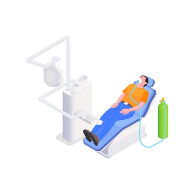 Dental treatment under inhalation sedation isometric icon with male patient 3d vector illustration