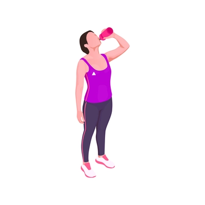 Isometric icon with woman drinking water from bottle after workout vector illustration