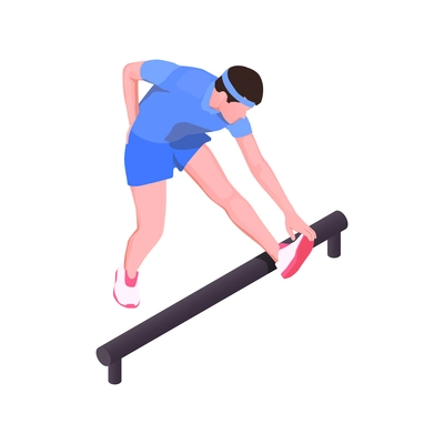 Male runner stretching legs isometric icon vector illustration