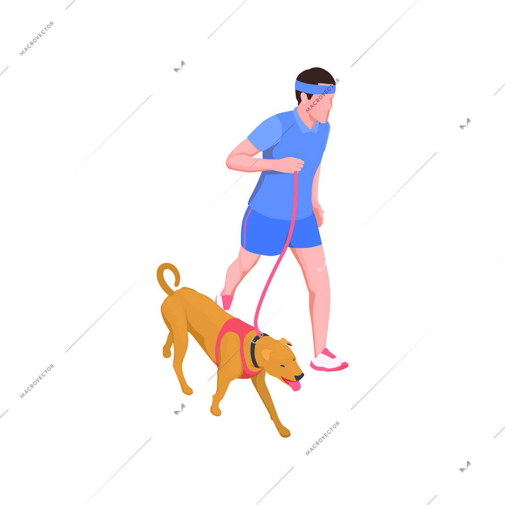 Man running with his dog 3d isometric vector illustration