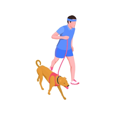 Man running with his dog 3d isometric vector illustration