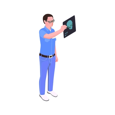 Male dentist in glasses holding xray picture isometric icon vector illustration