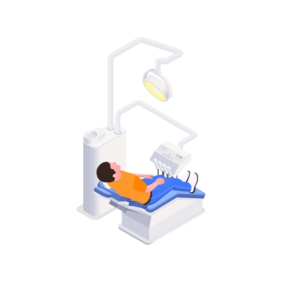 Isometric icon with patient on dentists chair in dental clinic 3d vector illustration