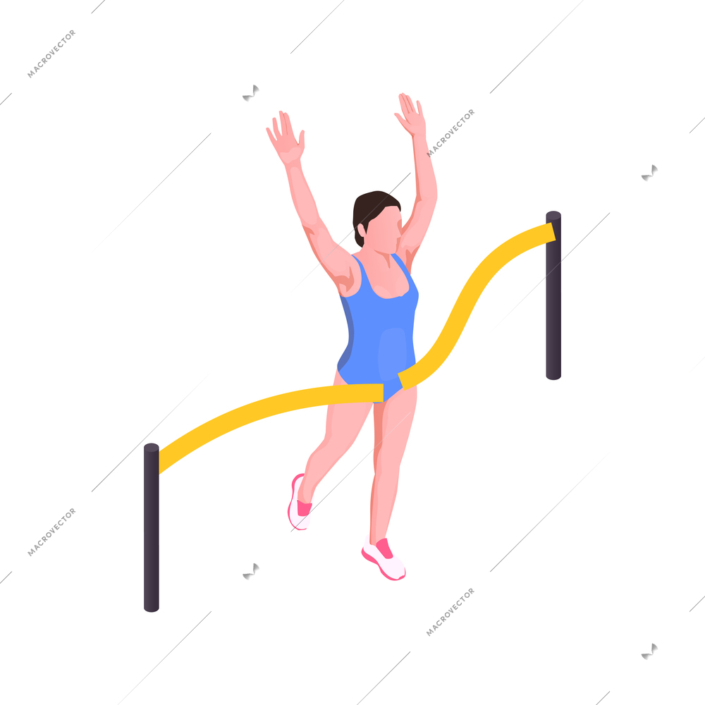 Happy female sprinter winning race isometric icon 3d vector illustration