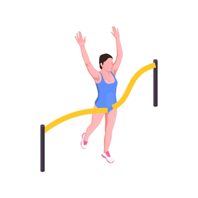 Happy female sprinter winning race isometric icon 3d vector illustration