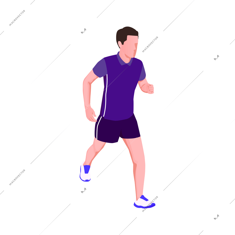 Isometric icon with man running jogging on white background 3d vector illustration