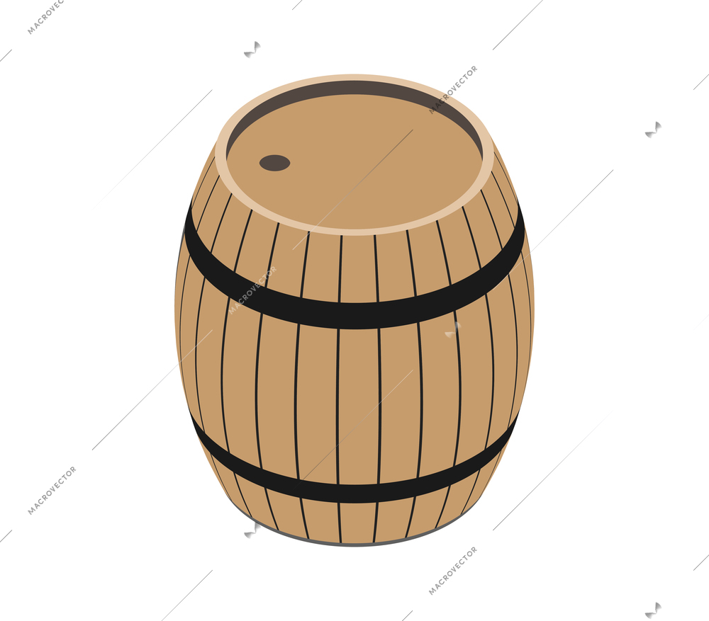 Isometric icon of wooden barrel on white background vector illustration