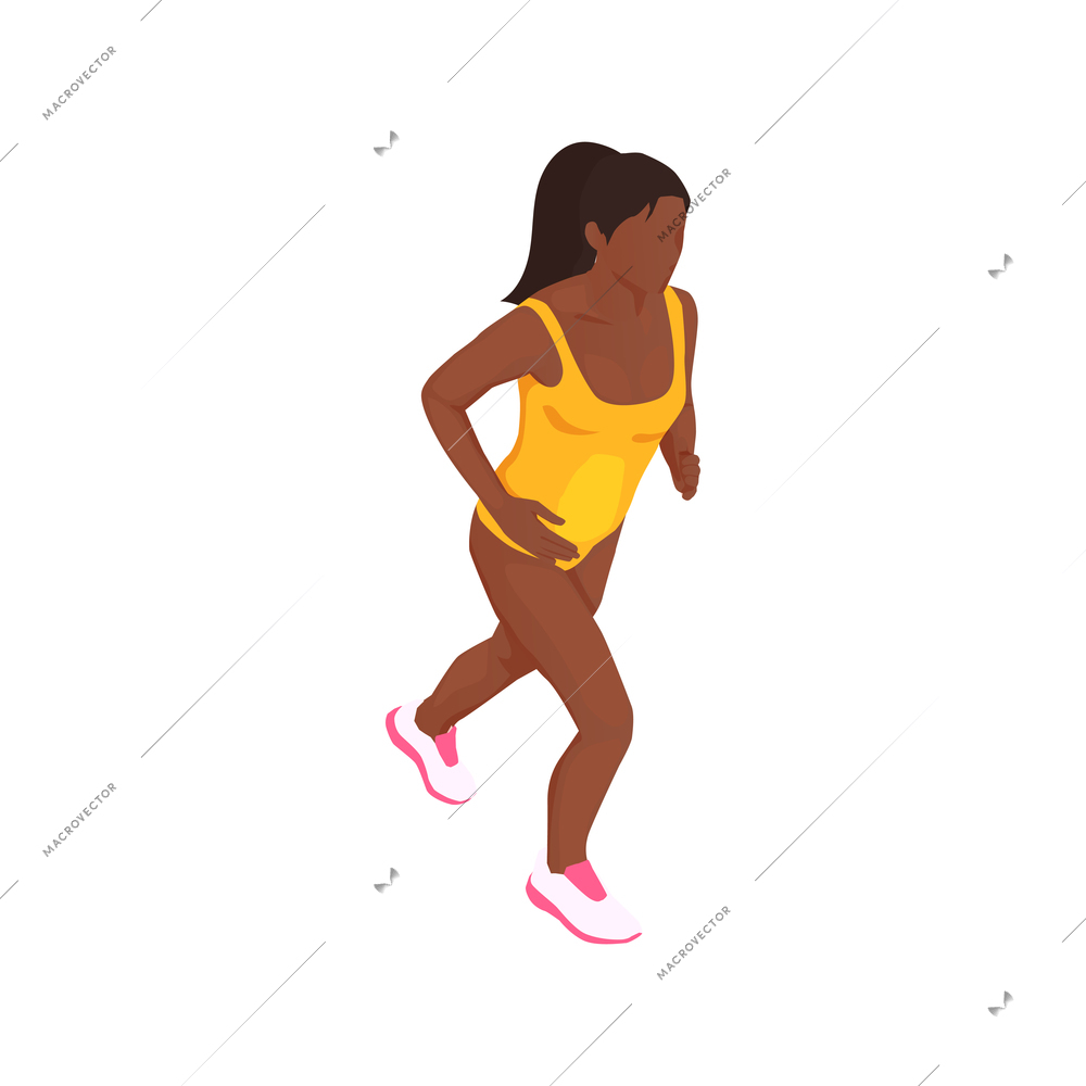 Isometric woman in sports wear running on white background vector illustration