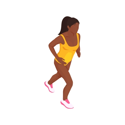 Isometric woman in sports wear running on white background vector illustration