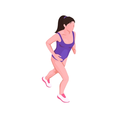 Isometric icon with running female character on white background vector illustration