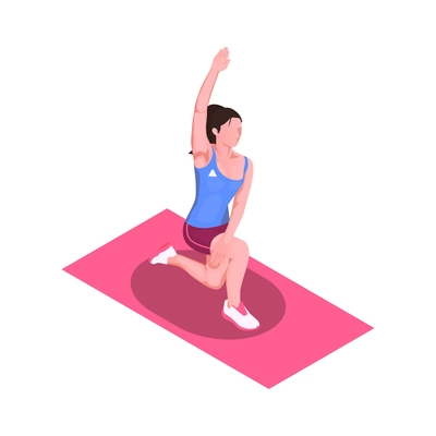 Woman doing sport exercise on mat isometric icon 3d vector illustration