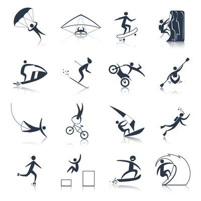 Extreme sports icons black set of outdoor adventure activity isolated vector illustration