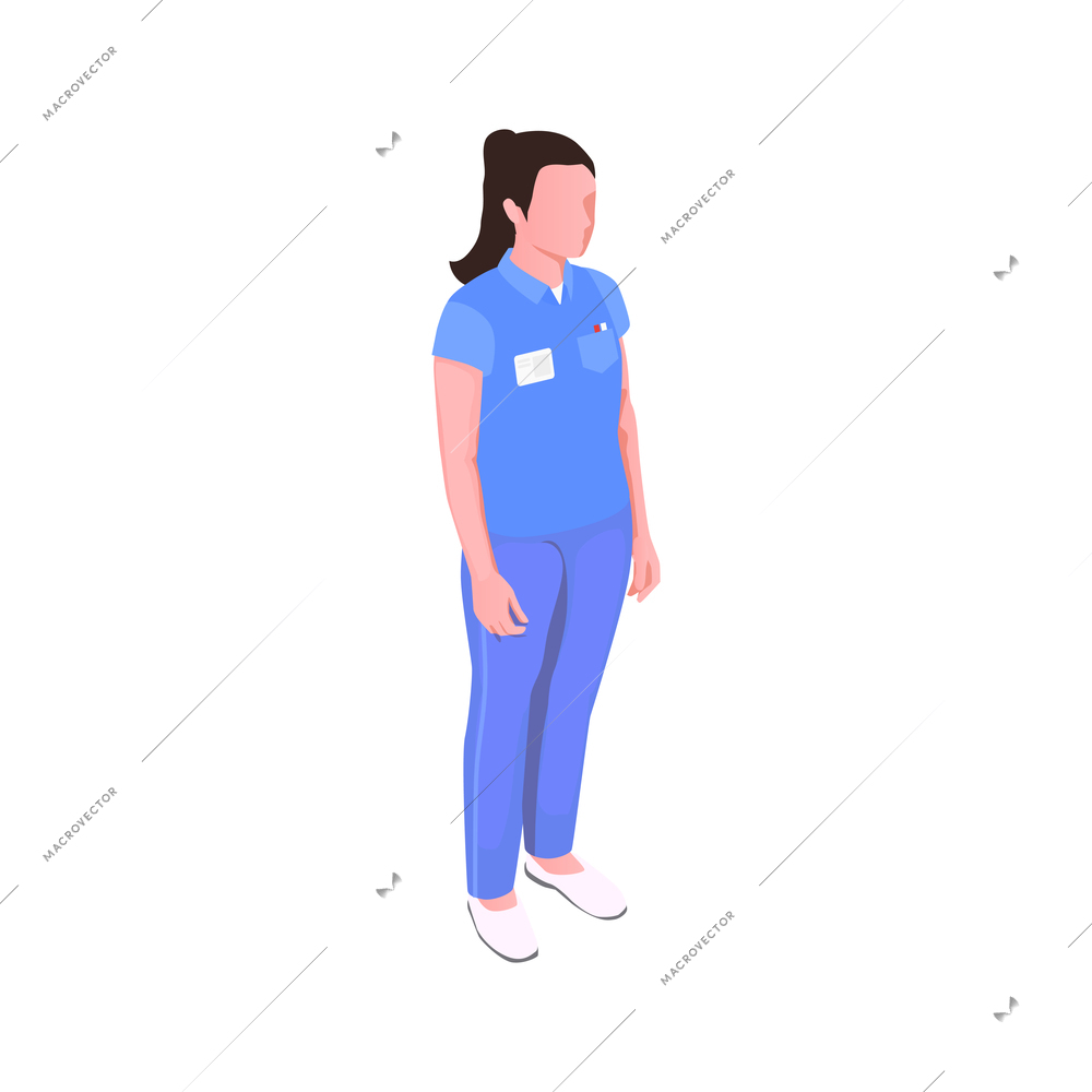 Female character of dentist in blue uniform isometric icon vector illustration