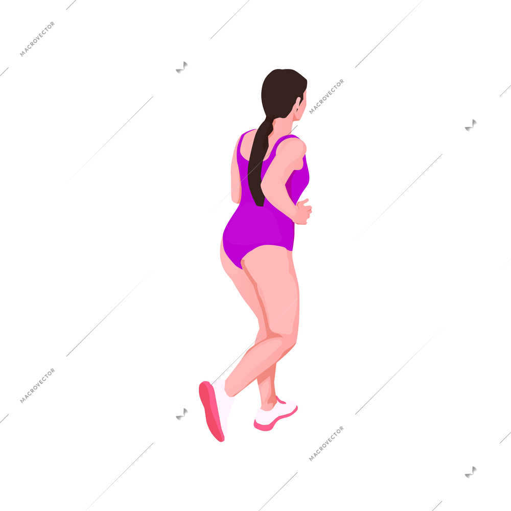 Isometric icon with running woman in sports wear 3d vector illustration