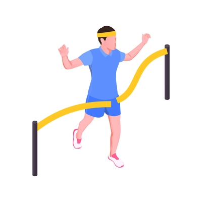 Isometric icon with male runner winning race 3d vector illustration