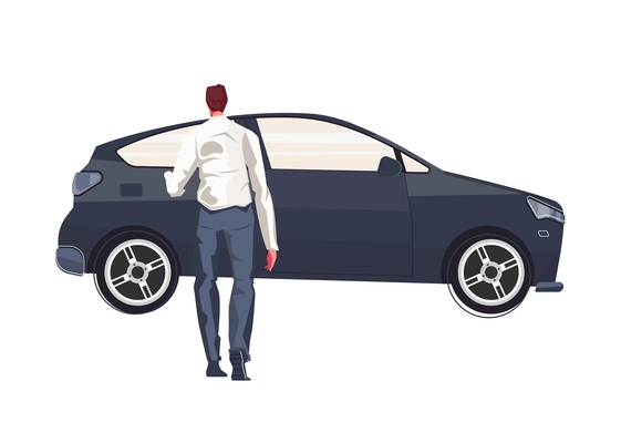 Flat icon with passenger car and back view of man vector illustration