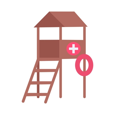 Lifeguard tower with flotation ring icon in flat style vector illustration