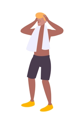 First aid icon with man in swimming trunks suffering from headache or sunstroke flat vector illustration