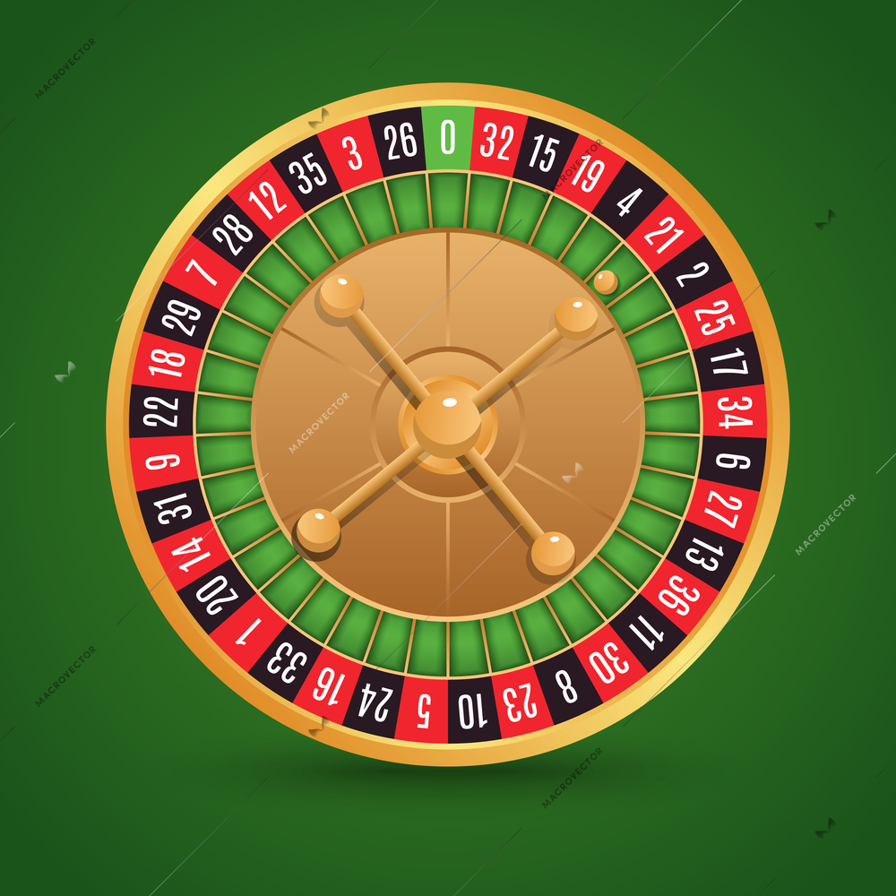 Realistic casino roulette isolated on green background vector illustration