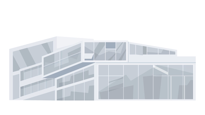 Glass office building on white background flat vector illustration