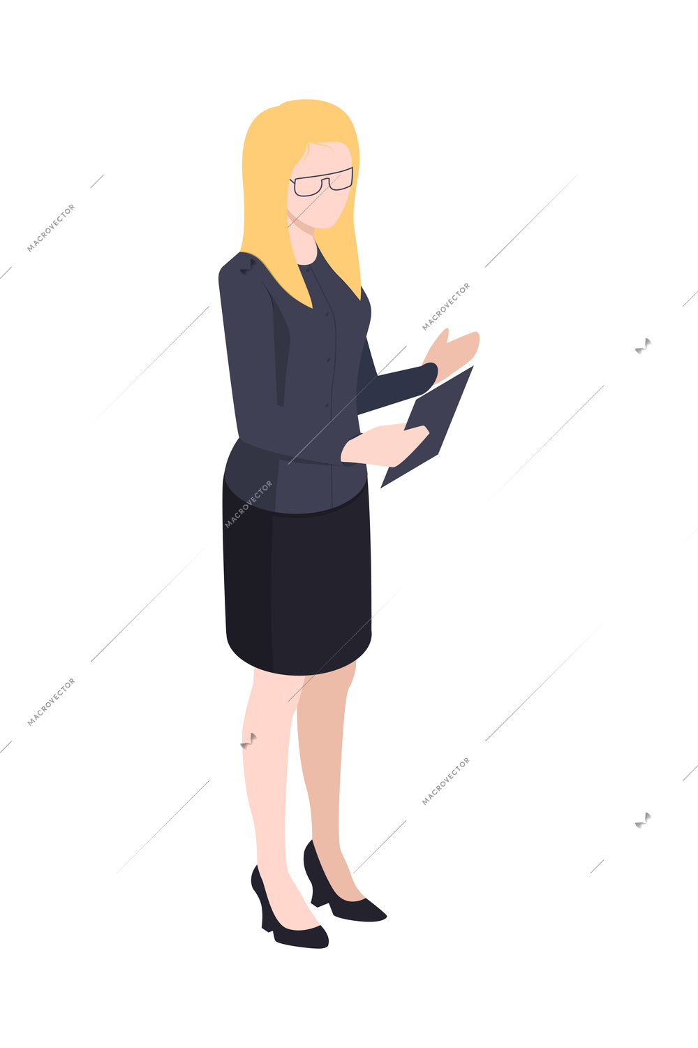 Isometric icon with blond businesswoman in glasses and office wear vector illustration