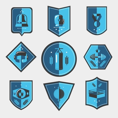 Box fight sport uniform elements emblems set isolated vector illustration.