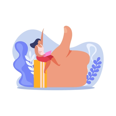 Flat winner people icon with thumb up and happy female character vector illustration