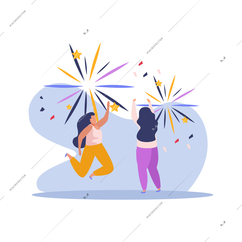 Winner people composition with flat happy characters and fireworks vector illustration