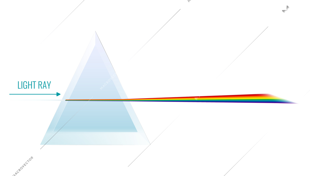 Light dispersion through glass prism realistic vector illustration