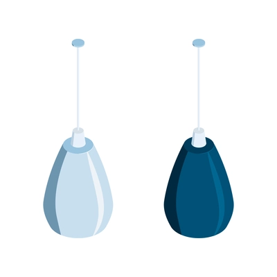 Two isometric chandeliers in light and dark blue colors isolated vector illustration