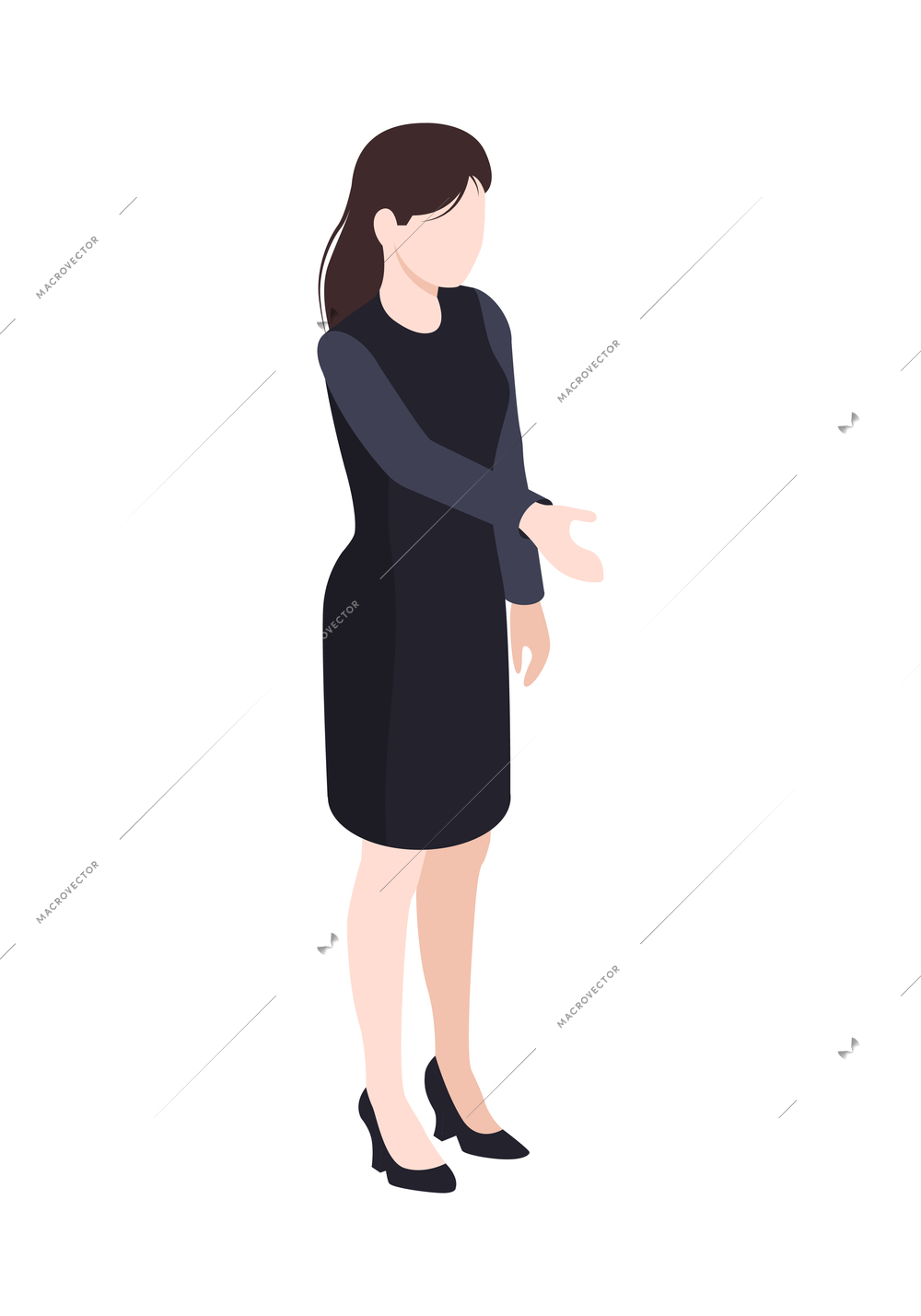 Businesswoman in office dress holding out her hand isometric icon vector illustration