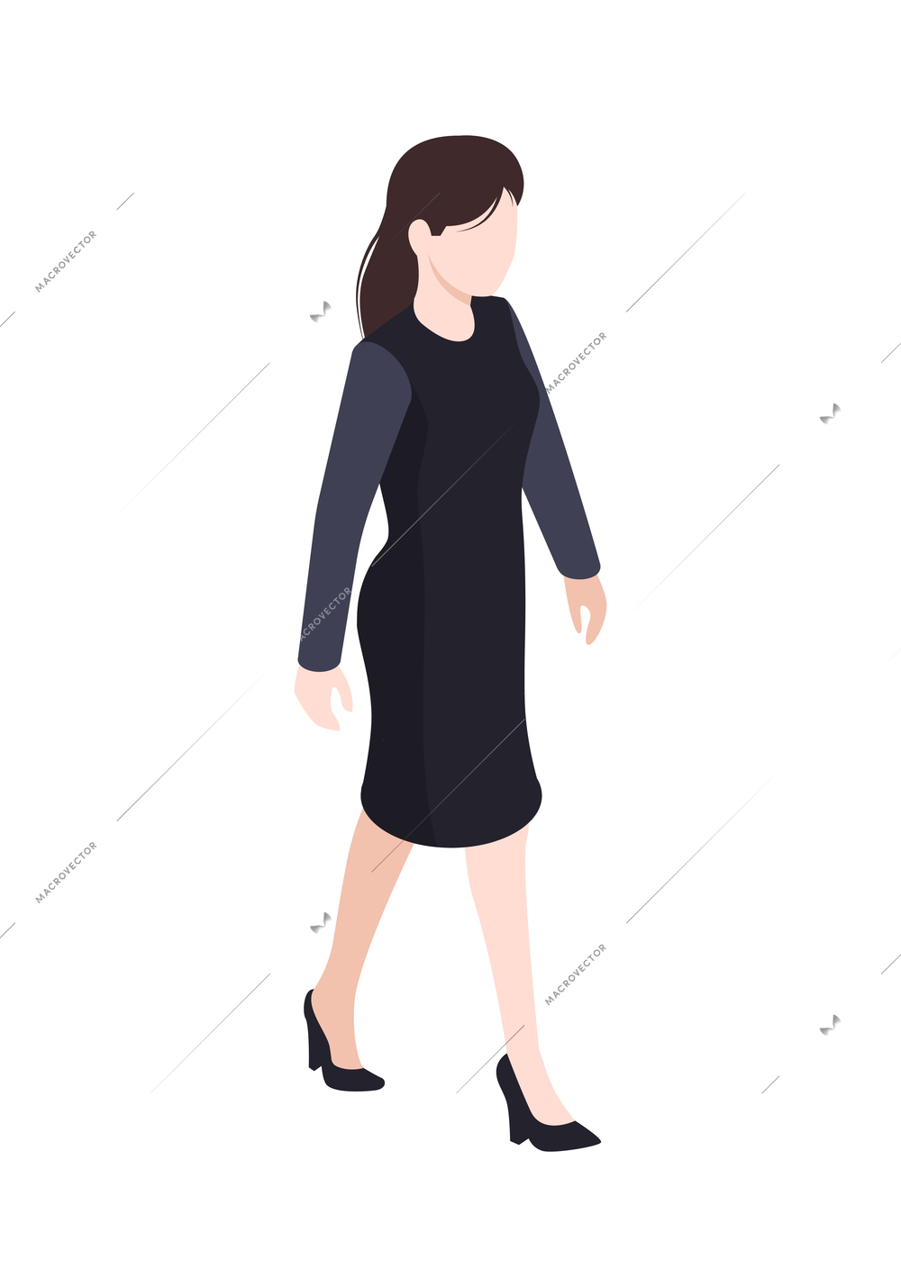 Businesswoman wearing office clothing front view 3d isometric vector illustration