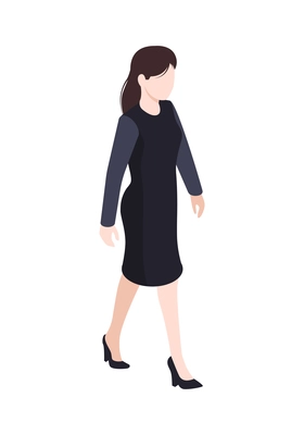 Businesswoman wearing office clothing front view 3d isometric vector illustration