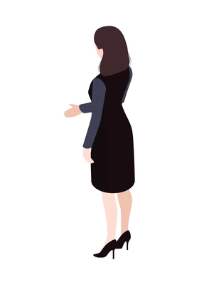 Isometric icon with back view of businesswoman in skirt 3d vector illustration