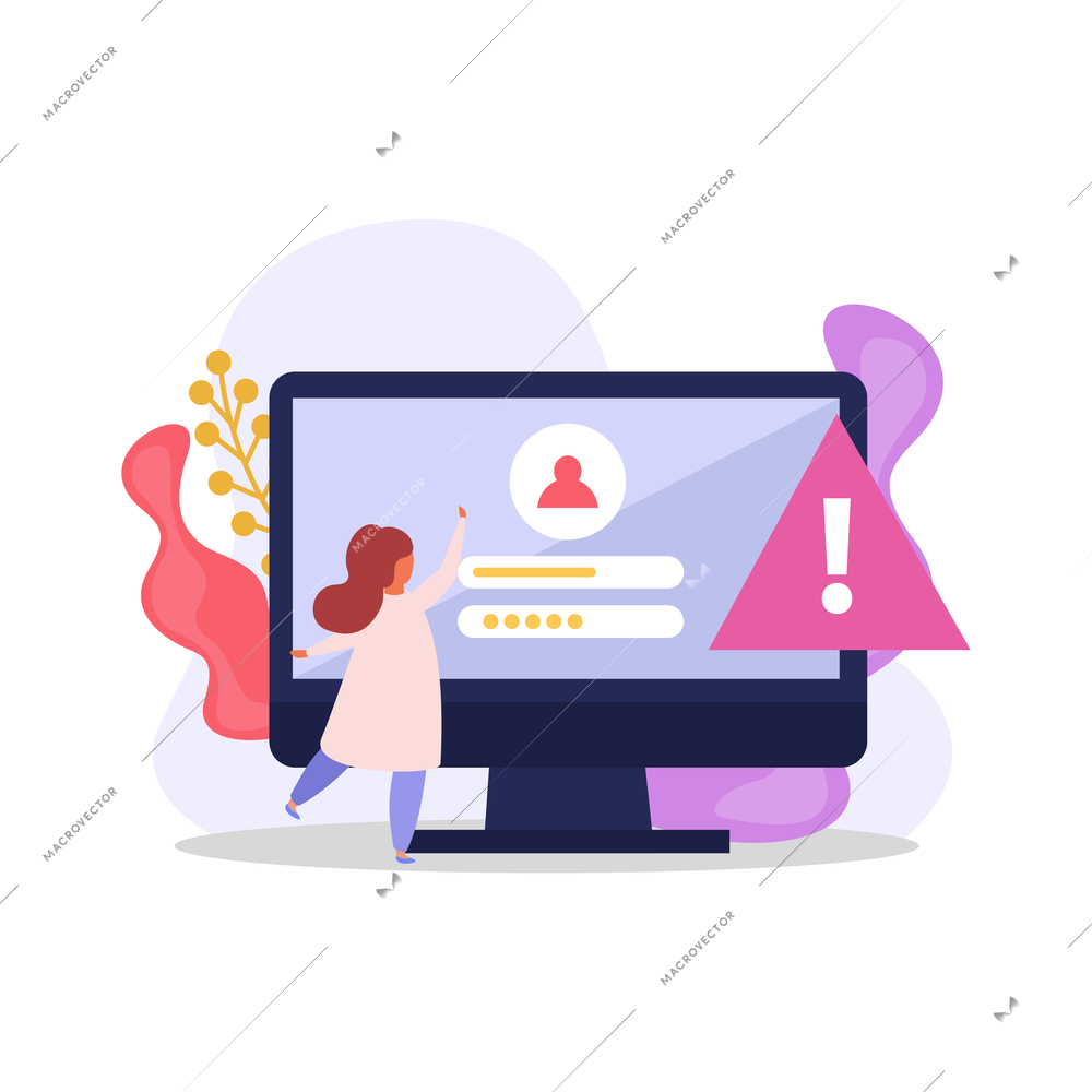 Flat composition with computer user password and login on monitor vector illustrastion