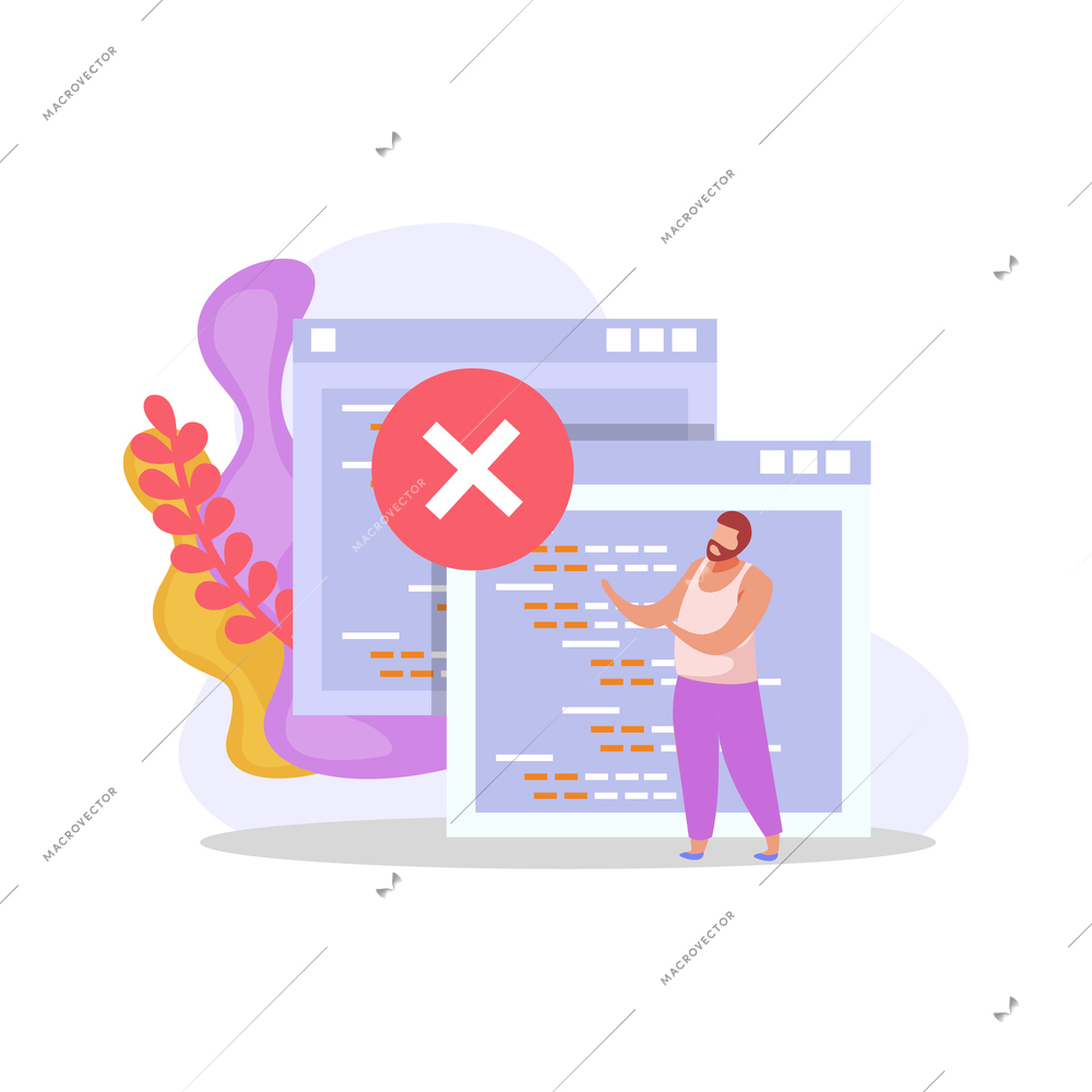 Computer user flat icon with human character and program windows vector illustration