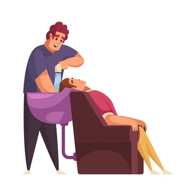 Flat icon with male hairdresser washing hair vector illustration