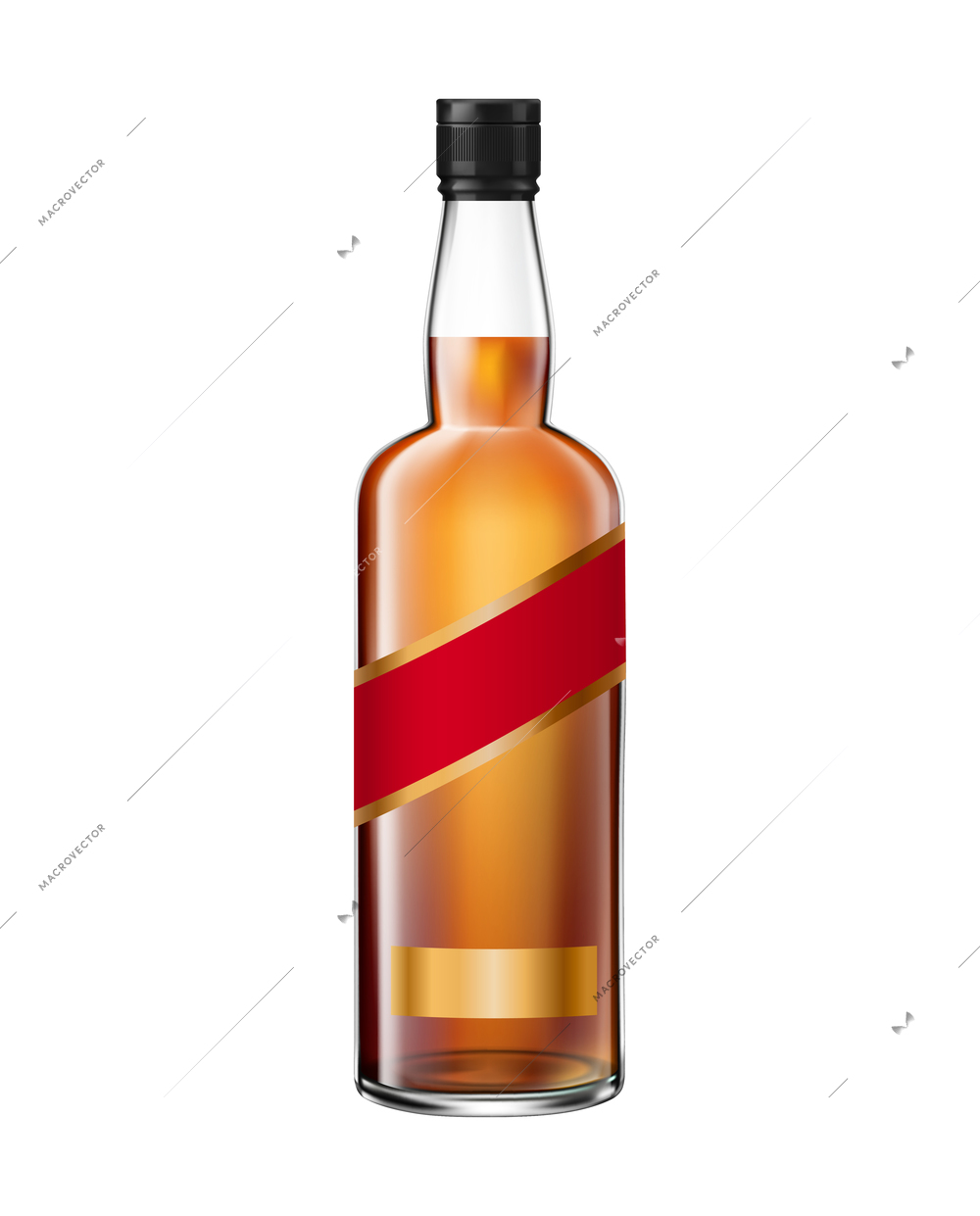 Full glass bottle of whisky with label realistic vector illustration